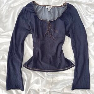 Betty Blue Y2K Navy Blue Lace Up Long Sleeve Top Lettuce Edge Fairycore L